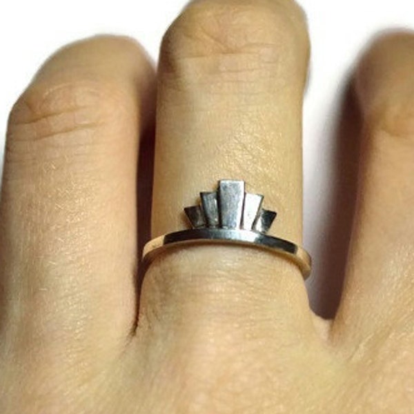 Art Deco Crown Stacking Ring, Made to Order