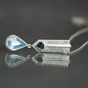Aquamarine and Tourmaline Dart Pendant in Sterling Silver