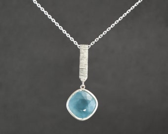 Aquamarine Coined Pendant in Sterling Silver