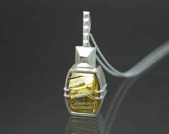 Golden Rutilated Quartz Frusta Pendant in Sterling Silver