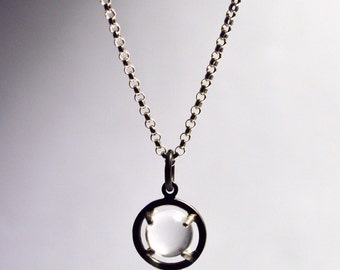 Small Pools of Light Caged Charm Necklace in Sterling Silver and Quartz