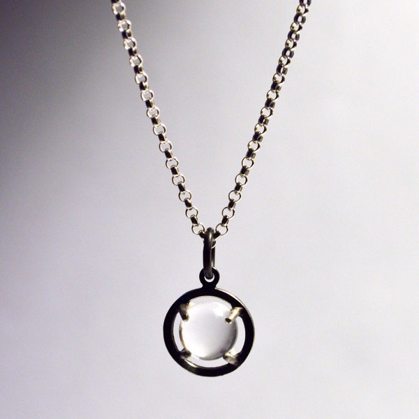 Small Pools of Light Caged Charm Necklace in Sterling Silver and Quartz