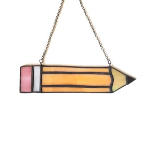 Unique Stained Glass Pencil Ornament, Decorative Glass Art, Teacher Gift Idea, Writing Décor, Small Teacher Gift