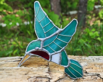 Unique Stained Glass Hummingbird Suncatcher, Decorative Glass Art Bird Ornament, Green Bird Art, Hummingbird Decor, Bird Lover Gift