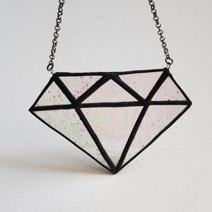Iridescent Stained Glass Diamond Suncatcher: Geometric Prism Decor