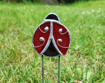 Stained Glass Ladybug Garden Stake, Ladybug Garden Decor, Ladybug Glass Art, Glass Garden Art