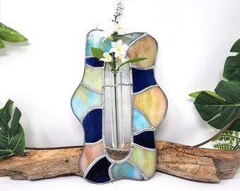 Stained Glass Flower Holder, Unique Vase, Floral Vessel, Test Tube Flower Vase