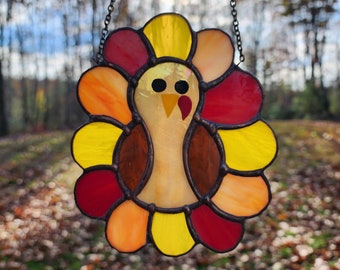 Unique Stained Glass Turkey Ornament, Animal Stained Glass Thanksgiving Art Creative Gift Idea, Adorable Ornament Decorative Glass Art