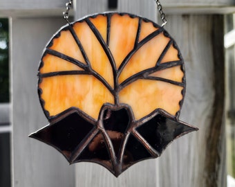 Unique Stained Glass Bat Ornament, Halloween Suncatcher, Black Halloween Bat Adorable Ornament Halloween Glass Art