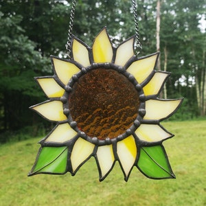 Sunflower Ornament Summertime Art, Stain Glass Ornament Sunflower Home Decor, Stained Glass Flower Yellow Sunflower Art