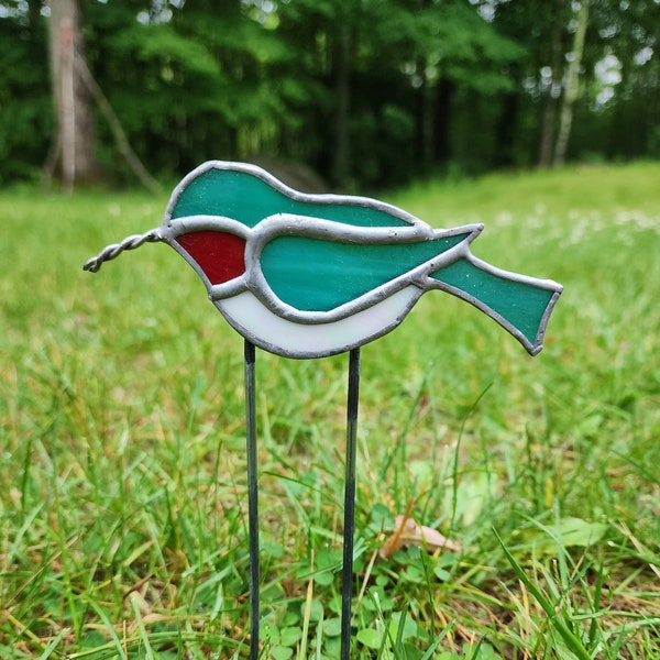 Stained Glass Hummingbird Garden Stake, Stained Glass Bird, Garden Decor, Bird Glass Art, Glass Garden Art