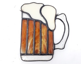 Unique Stained Glass Beer Stein Glass Ornament, Beer Gift For Dad or Beer Drinker Gift, Decorative Glass Art Window Ornament Brewery Decor