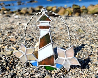 Unique Stained Glass Lighthouse Ornament, Nautical Lighthouse Sea Lover Gift, Beach Themed Room