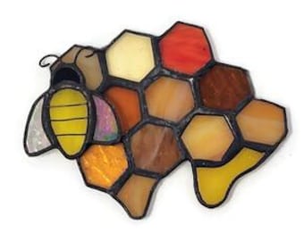 Stained Glass Bumblebee Ornament: Honeycomb Decor, Bee Lover Gift