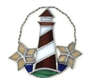 Unique Stained Glass Lighthouse Ornament, Nautical Lighthouse Sea Lover Gift, Beach Themed Room