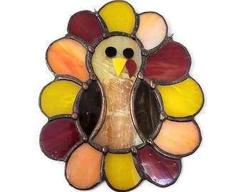 Stained Glass Turkey Ornament: Thanksgiving Window Decor