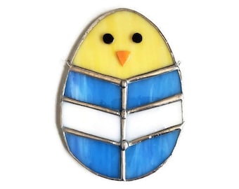 Unique Stained Glass Baby Chick and Egg Window Suncatcher,Cute Easter Chick Ornament Easter Basket Filler,Hatching Chick Easter Egg Ornament