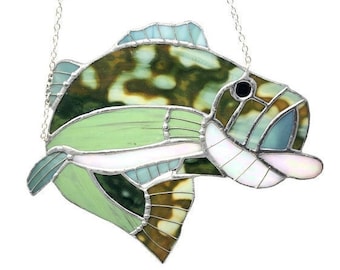 Stained Glass Large Mouth Bass Suncatcher: Fish Window Ornament