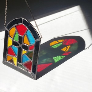 Unique Stained Glass Church Window Ornament, Colorful Cross Suncatcher, Religious Decor, Gift for Confirmation or First Communion Gift