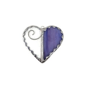 Unique Stained Glass Heart Suncatcher, Valentines Ornament Romantic Gift Idea for Fiance, Romantic Heart Decor for Sentimental Gift Purple