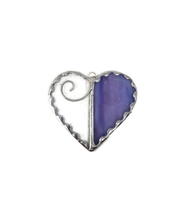 Unique Stained Glass Heart Suncatcher, Valentines Ornament Romantic Gift Idea for Fiance, Romantic Heart Decor for Sentimental Gift Purple