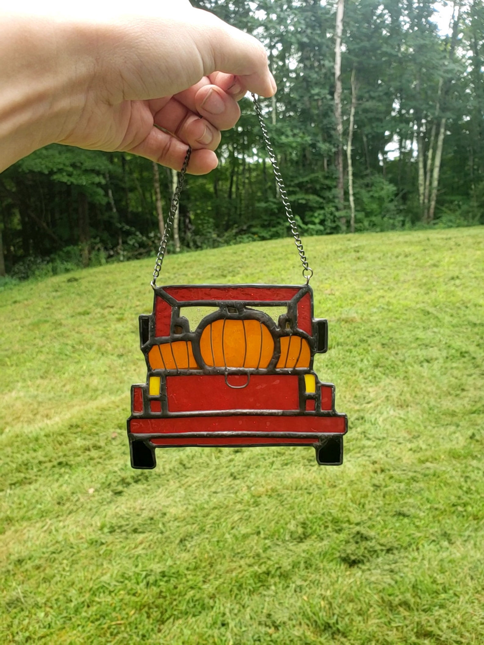Unique Stained Glass Autumn Decor Red Truck Suncatcher Etsy