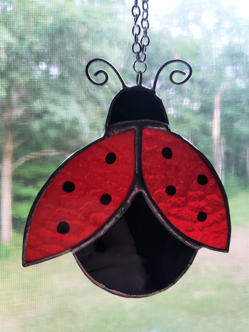 Unique Stained Glass Ladybug Suncatcher Decorative Glass Art Etsy
