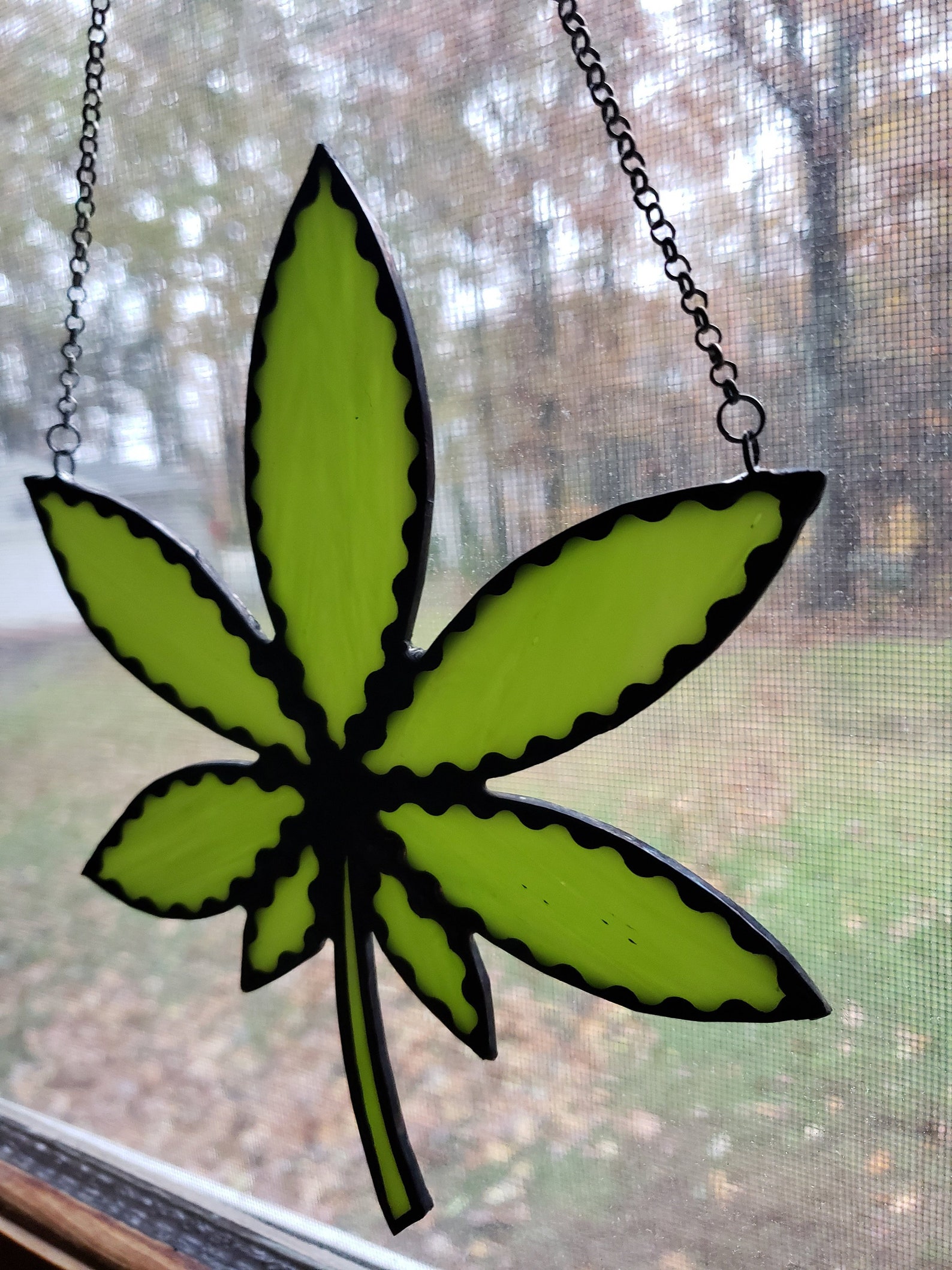 Hemp Leaf Unique Stained Glass Cannabis Art Window Ornament Etsy