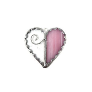 Unique Stained Glass Heart Suncatcher, Valentines Ornament Romantic Gift Idea for Fiance, Romantic Heart Decor for Sentimental Gift Pink
