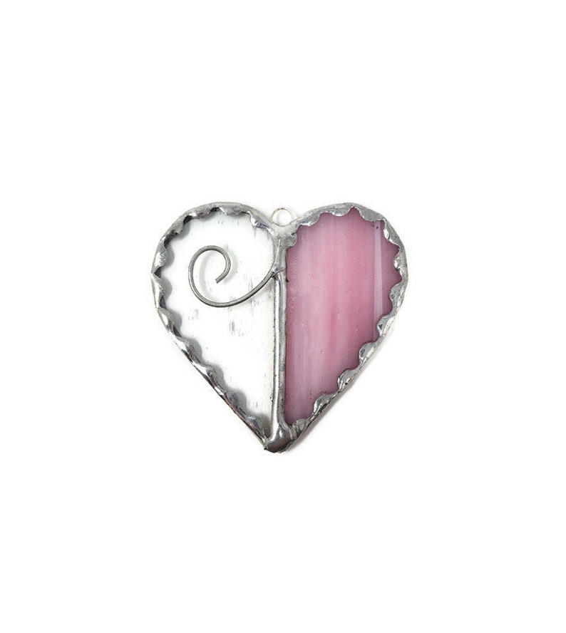 Unique Stained Glass Heart Suncatcher, Valentines Ornament Romantic Gift Idea for Fiance, Romantic Heart Decor for Sentimental Gift Pink