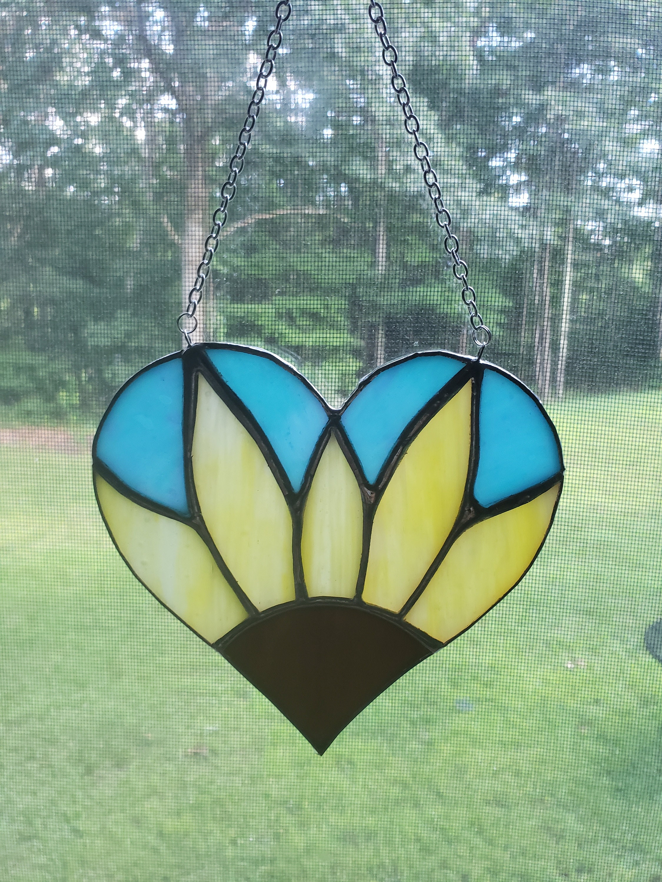 Unique Stained Glass Heart With Sunflower Design Stained Etsy