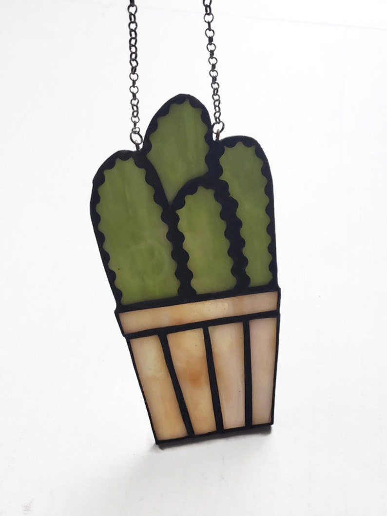 Unique Stained Glass Cactus Ornament Potted Cactus Decorative Etsy