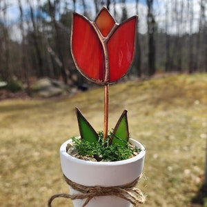 Stained Glass Potted Tulip, Everlasting Flower, Mothers Day Gift, Mini Flower Pot Gift for Sister,Bright Decorative Blossom Windowsill Decor image 8