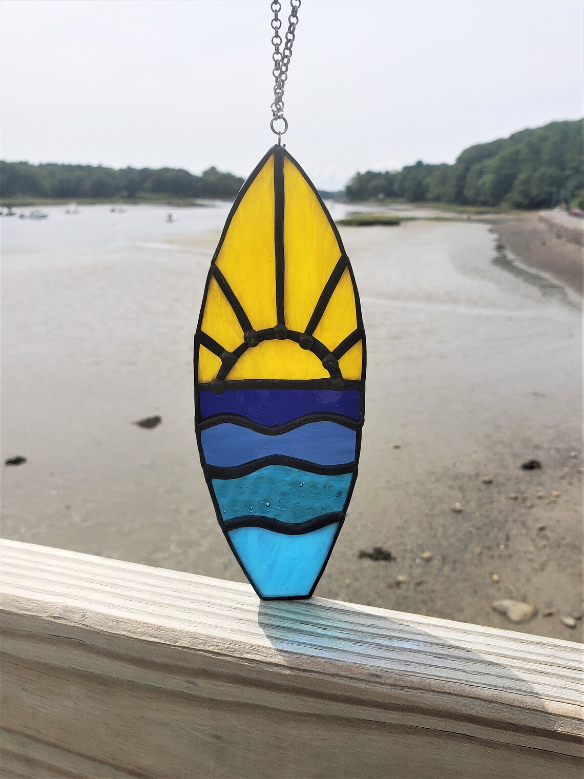 Unique Stained Glass Surfboard Ornament With Ocean Sunrise Etsy