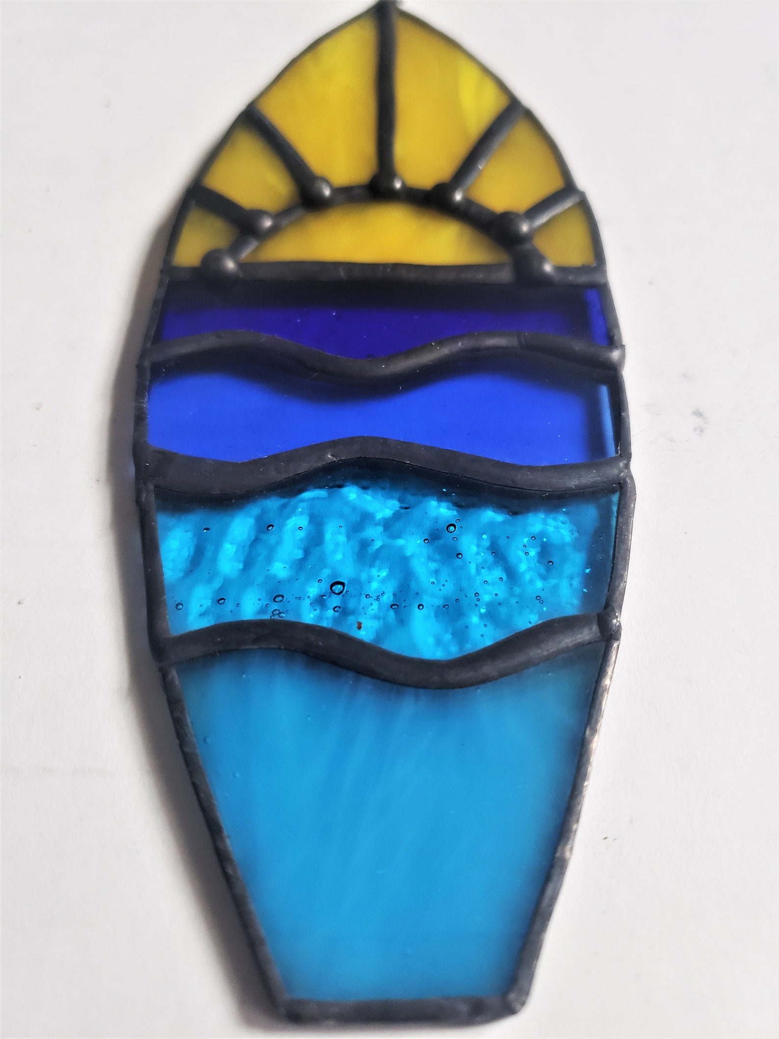 Unique Stained Glass Surfboard Ornament With Ocean Sunrise Etsy