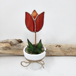 Stained Glass Potted Tulip, Everlasting Flower, Mothers Day Gift, Mini Flower Pot Gift for Sister,Bright Decorative Blossom Windowsill Decor Red