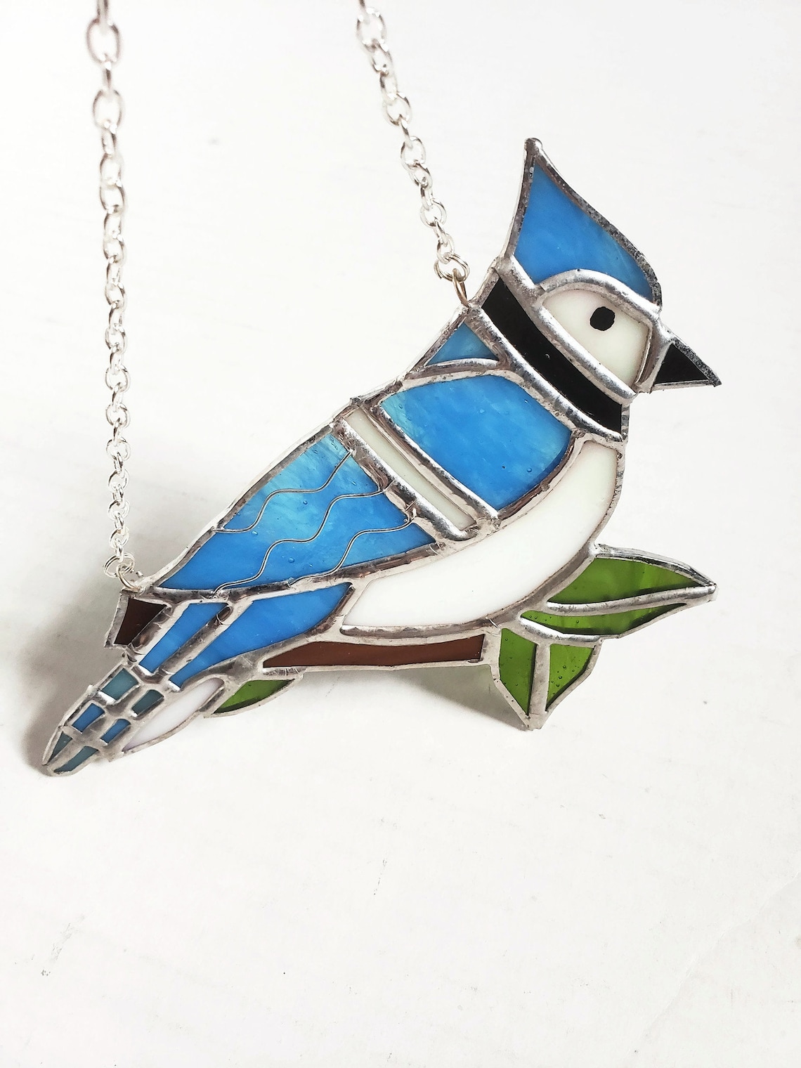 Unique Stained Glass Blue Jay Suncatcherdecorative Glass Art Etsy
