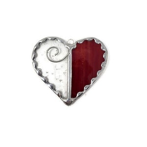 Unique Stained Glass Heart Suncatcher, Valentines Ornament Romantic Gift Idea for Fiance, Romantic Heart Decor for Sentimental Gift Red