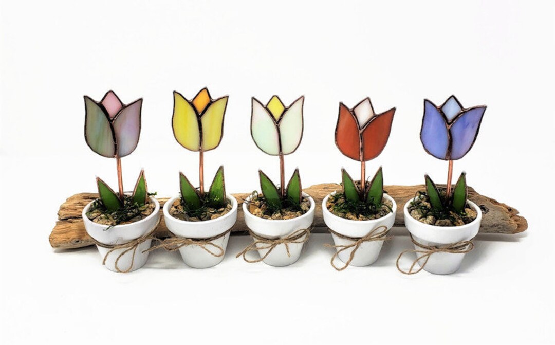 Stained Glass Potted Tulip, Everlasting Flower, Mothers Day Gift, Mini