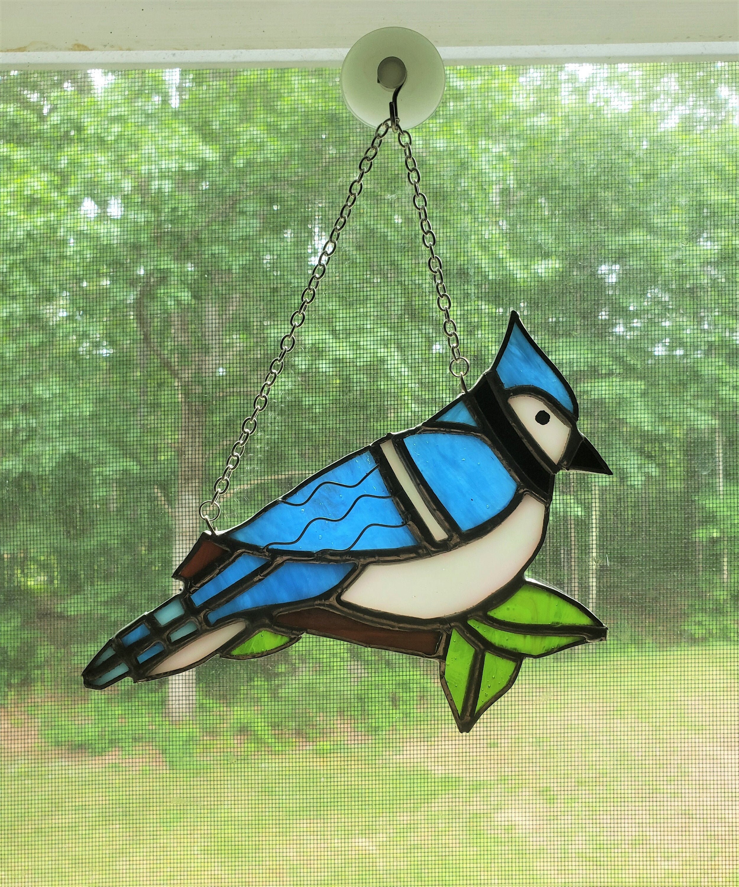 Unique Stained Glass Blue Jay SuncatcherDecorative Glass Art Etsy