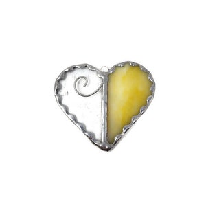 Unique Stained Glass Heart Suncatcher, Valentines Ornament Romantic Gift Idea for Fiance, Romantic Heart Decor for Sentimental Gift Yellow