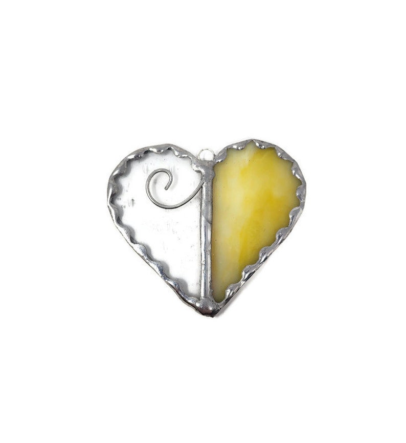 Unique Stained Glass Heart Suncatcher, Valentines Ornament Romantic Gift Idea for Fiance, Romantic Heart Decor for Sentimental Gift Yellow