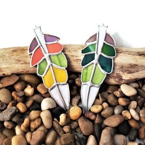 Glass Feather Ornament, Unique Stained Glass Decorative Feather Nature Decor, Creative Gift Idea, Adorable Ornament Bohemian Art Glass