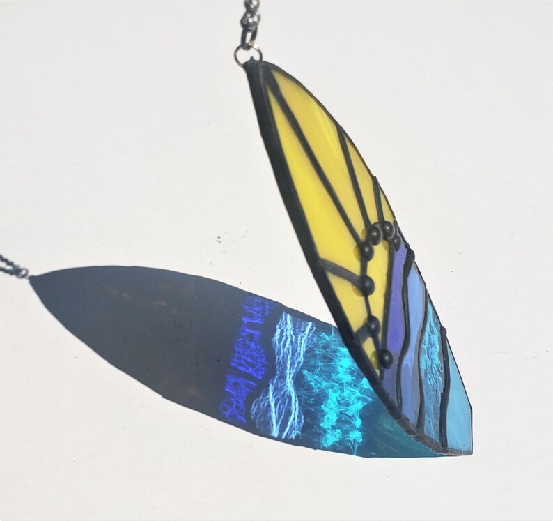 Unique Stained Glass Surfboard Ornament With Ocean Sunrise Etsy