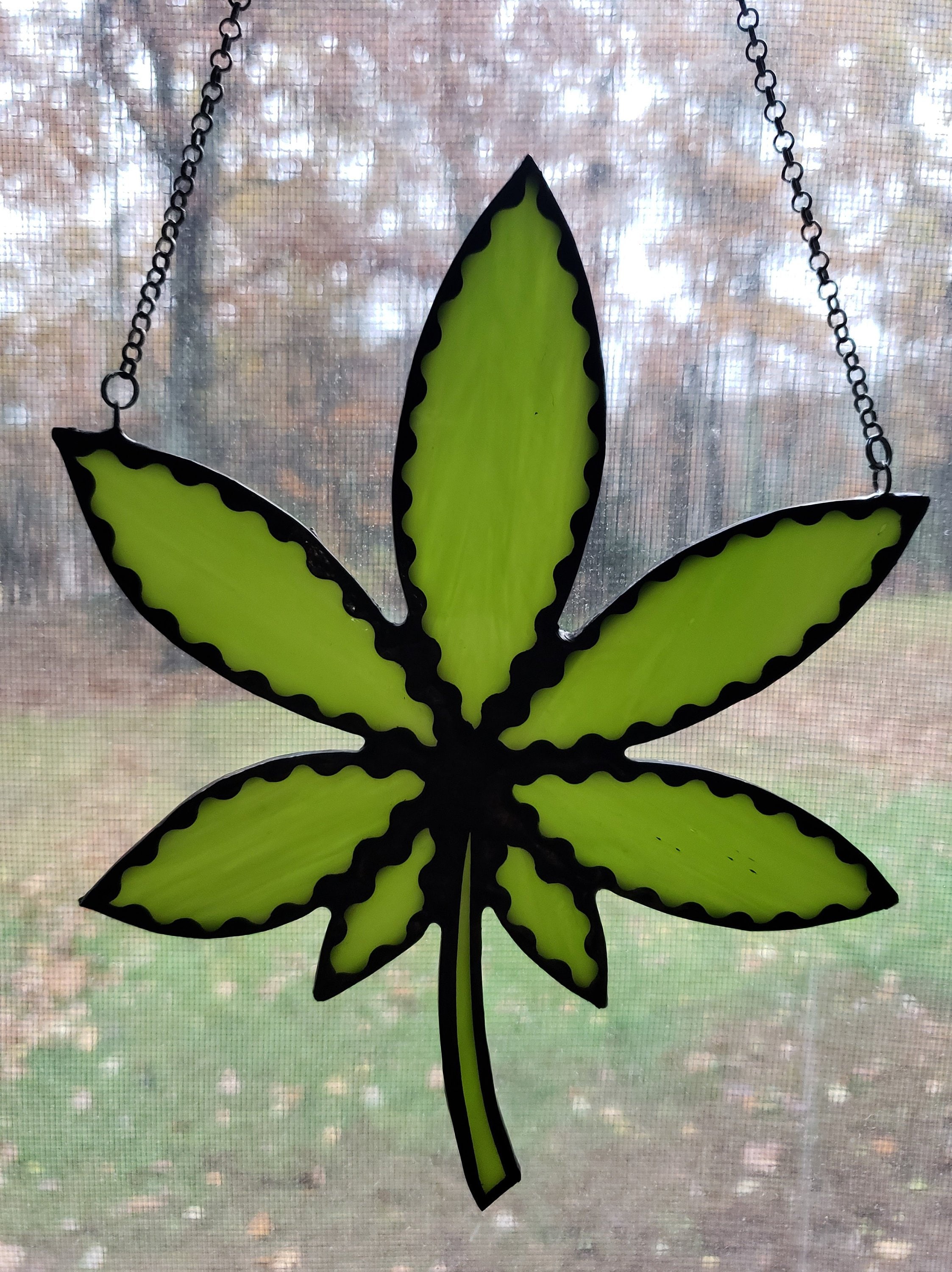 Hemp Leaf Unique Stained Glass Cannabis Art Window Ornament Etsy