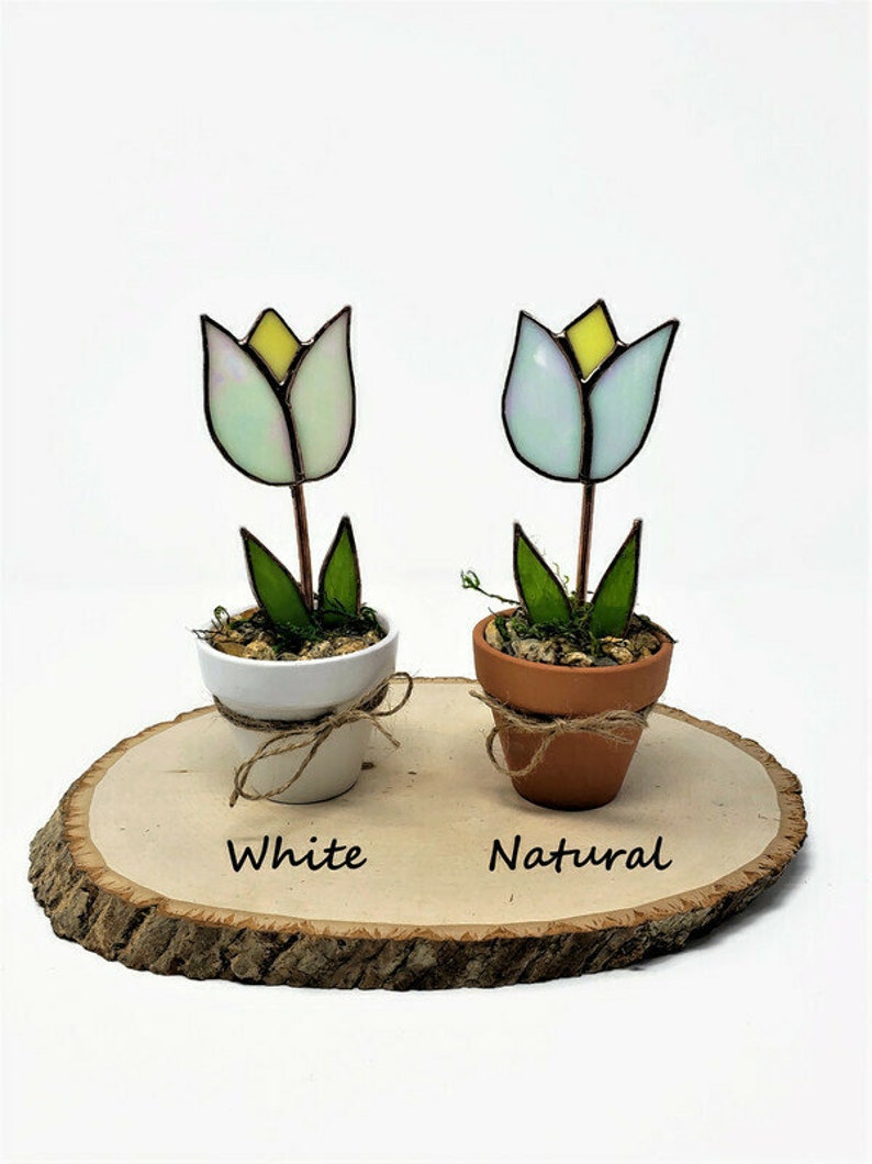 Stained Glass Potted Tulip, Everlasting Flower, Mothers Day Gift, Mini Flower Pot Gift for Sister,Bright Decorative Blossom Windowsill Decor image 2