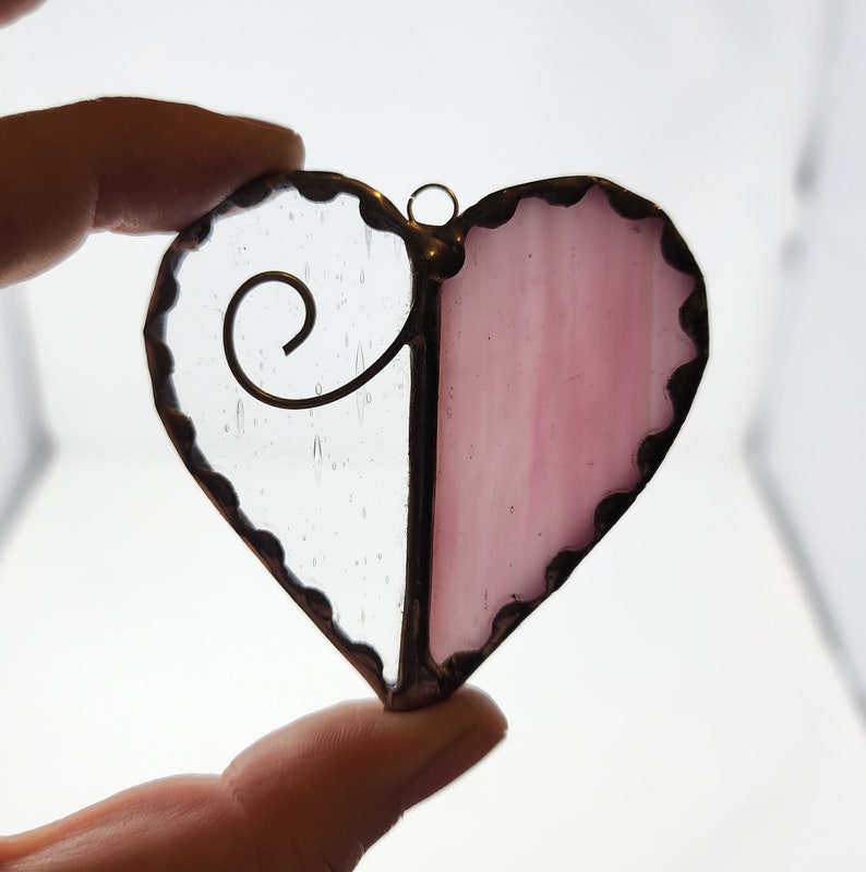 Unique Stained Glass Heart Suncatcher, Valentines Ornament Romantic Gift Idea for Fiance, Romantic Heart Decor for Sentimental Gift image 4