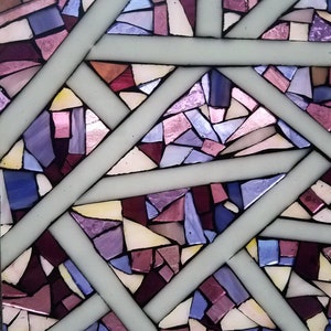 Abstract Glass art stained glass square asymmetrical art Crackle and rain glass. purple glass art purple circle art