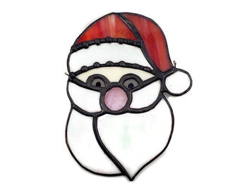 Santa Claus Suncatcher, Unique Stained Glass Seasonal Ornament, Handmade Xmas Decor Colorful Glass Art, Christmas Gift Idea