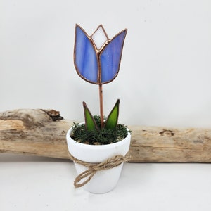 Stained Glass Potted Tulip, Everlasting Flower, Mothers Day Gift, Mini Flower Pot Gift for Sister,Bright Decorative Blossom Windowsill Decor Purple